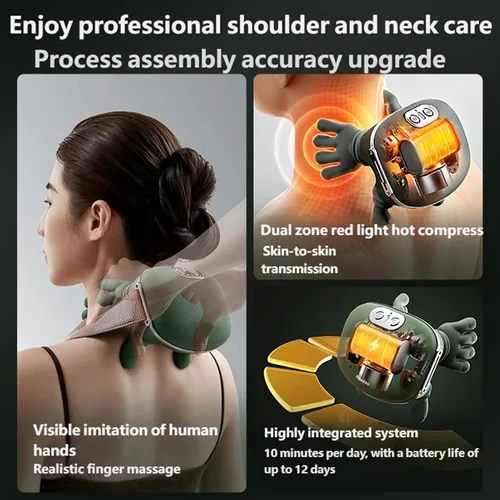 Miniatura 4 de Masajeador de cuello y espalda, 3 modos de masaje, 2 funciones de calor, masajeador térmico de cuello y hombros, diseño simulado de mano humana, 1