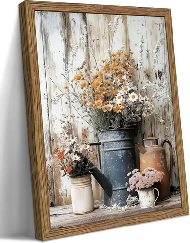 Miniatura 9 de Arte de pared campestre, cuadros decorativos de pared estilo granja, impresiones en lienzo de margaritas rústicas, pinturas de arte de regadera