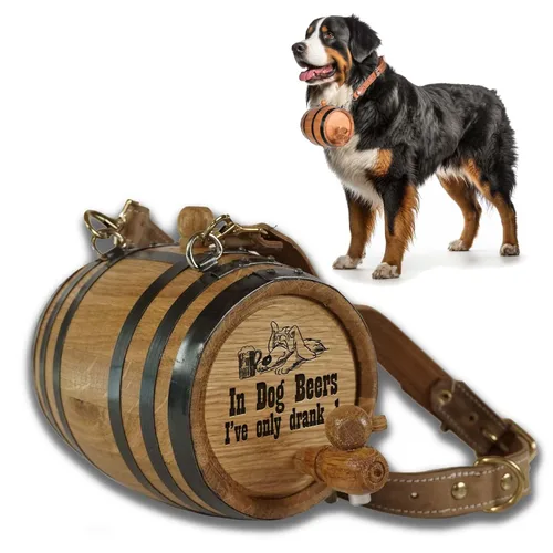 Miniatura 10 de St Bernard - Collar de barril de whisky para perro, 'M.U.T.T.' - Dispensador de barril de roble de 1/2 litro para perros San Bernardo con correa