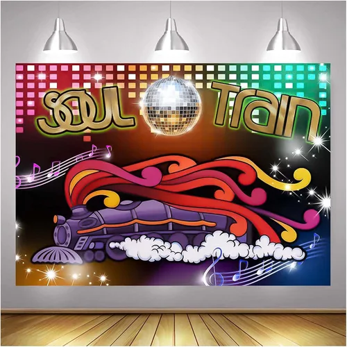 Miniatura 4 de XLL Tren del alma de los años 70 y 80, fondo de fotos con temática de neón brillante, 7 x 5 pies, canto, baile antiguo, discoteca, baile