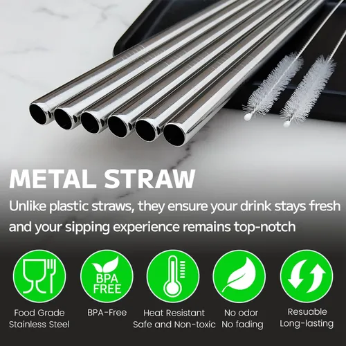 Miniatura 3 de MIMORE Pajitas de metal para Owala de 16 onzas – 6 popotes de acero sin satén compatibles con repuesto de popote Owala – Reutilizable y apto