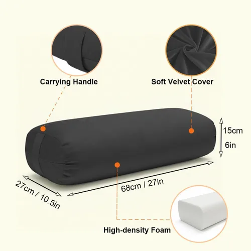 Miniatura 2 de Yoga Bolster Pillow for Restorative & Yin Yoga - Meditation Pillow with Velvet Cover - Rectangular Negro