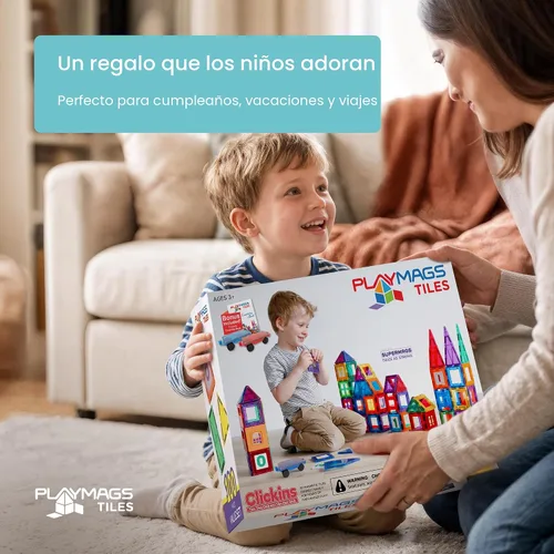 Miniatura 7 de Playmags - Azulejos magnéticos para niños – Juego de construcción con imanes de 100 piezas para niños pequeños de 1 a 5 años Juguete Stem