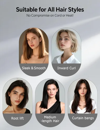 Miniatura 3 de LANDOT Mini cepillo alisador de pelo, peine iónico calentado para un estilo sin encrespamiento, peine compacto de doble voltaje para cabello corto