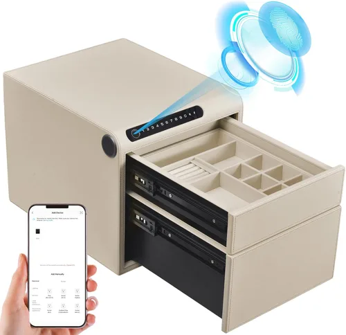 Miniatura 11 de Caja fuerte para joyas con cajones, biométrico de huellas dactilares, caja fuerte deslizante para pistolas, caja fuerte para almacenamiento de joyas