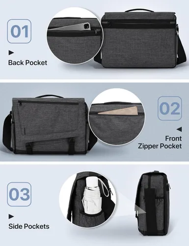 Miniatura 4 de Bolsa de mensajero para hombre, ligera, resistente al agua, 15.6 pulgadas, bolsa para laptop, bolsa de hombro para oficina de negocios Bolsa