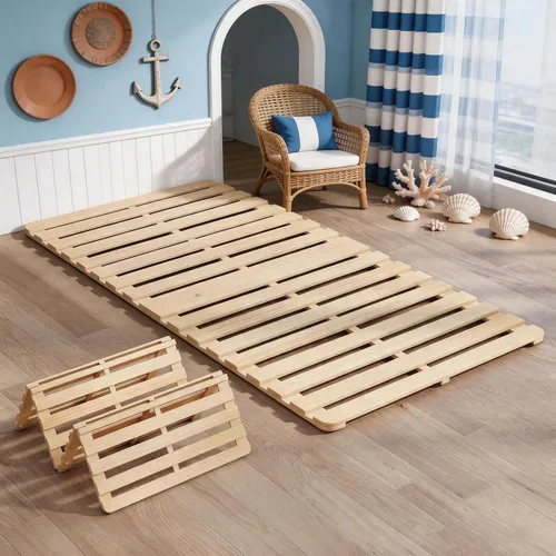 Miniatura 12 de Base de cama japonesa plegable con listones para piso, plataforma de piso de madera, tatami para invitados