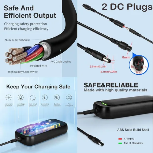 Miniatura 2 de Cargador de 42 V, 2 A de Reemplazo para Batería de Litio de 36 V con Conector Hembra de 3 Clavijas Mini de 8 mm Conector Macho DC de 5,5 mm