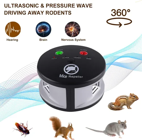 Miniatura 5 de Repelente ultrasónico de roedores para interiores, repelente ultrasónico de ratones con enchufe, disuasorio de plagas, control de 360°