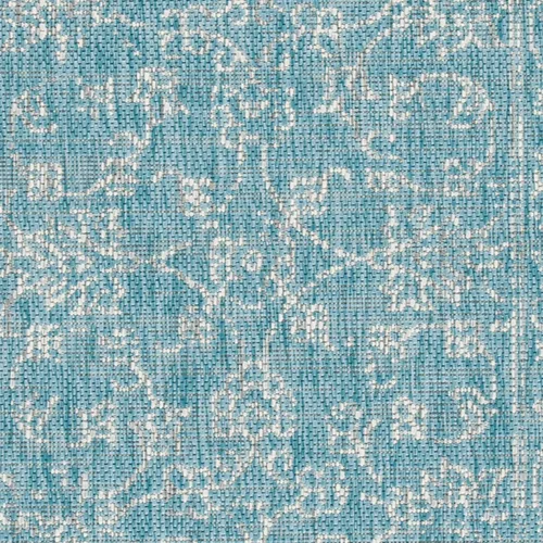 Miniatura 3 de SAFAVIEH Alfombra lavable para exteriores, colección Courtyard de 2.3 x 6.7 pies, color verde azulado y crema, no desprende pelusa y es fácil