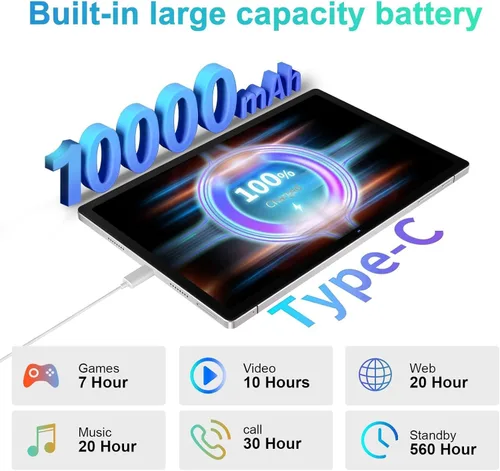 Miniatura 5 de SEBBE 2026 Tablet 11 Pulgadas Android, Pantalla Gemini AI 2K, 16GB RAM +256G + 2TB TF, 10000mAh, 2.0 GHz Octa-Core, Widevine L1, 8 MP + 20 MP+2 MP