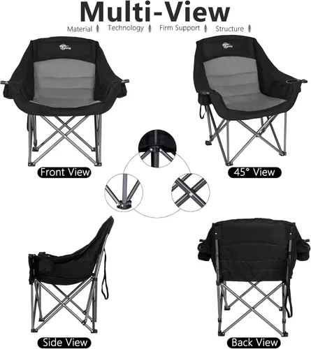 Miniatura 7 de Bolosy Paquete de 2 Sillas de Camping de Gran Tamaño para Adultos de Servicio Pesado Sillas Plegables para Exteriores Acolchadas Sillas de Césped