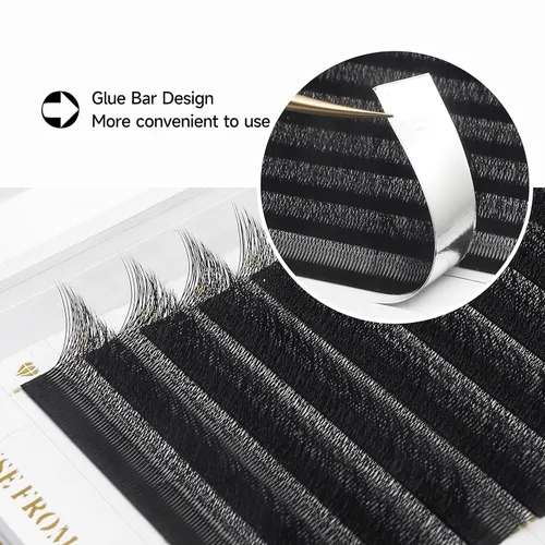 Miniatura 6 de Extensiones de pestañas W para volumen 4D, abanicos prefabricados con volumen 0.07, rizo D de 0.43 pulgadas W, pestañas negras mate, extensiones