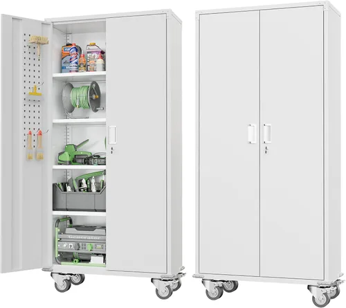 Miniatura 9 de Armario de almacenamiento de metal Greenvelly, armario de almacenamiento con cerradura de 91 cm con puertas y estantes, armarios de almacenamiento
