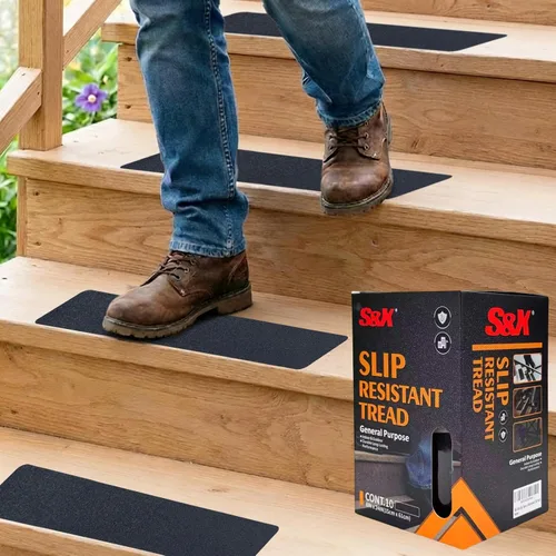 Miniatura 9 de S&X Peldaños de escaleras con cinta antideslizante reflectante de rayas 5 unidades/paquete, peldaños reflectantes de 6 x 24 pulgadas, peldaños