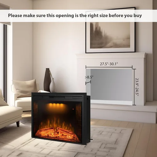 Miniatura 3 de Insertos de chimenea eléctrica de 30 pulgadas, calentador eléctrico de pared empotrado y construido con sonido crepitante de fuego, luz superior