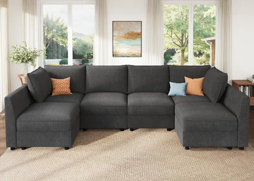 Miniatura 29 de HONBAY Sofá seccional modular con almacenamiento en forma de L sofá seccional, sofás convertibles para sala de estar - verde
