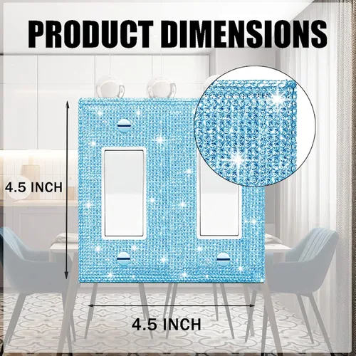 Miniatura 2 de Cubierta de interruptor de luz con brillantes diamantes de imitación azules, cubiertas decorativas de tomacorrientes, placa de pared doble Diamantes