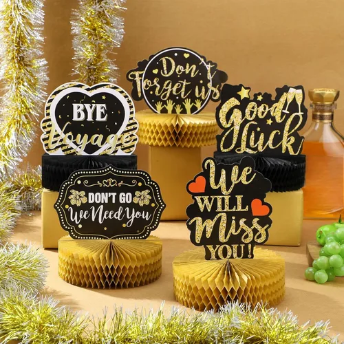 Miniatura 4 de 9 piezas de decoraciones de fiesta de despedida, decoraciones de fiesta de despedida We Will Miss You, centros de mesa de nido de abeja negro