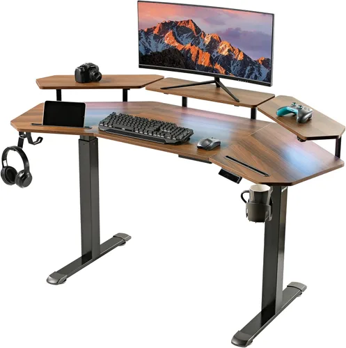 Miniatura 15 de EUREKA ERGONOMIC Aero - Escritorio eléctrico de pie en forma de W de 55 pulgadas, escritorio para juegos de computadora de altura ajustable