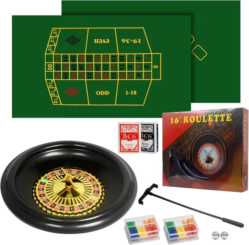 Juego de ruleta con 120 fichas, 2 pares de póker, tapete de mesa de doble filo, rueda de ruleta, rastrillo, bolas de ruleta para ruleta y Texas