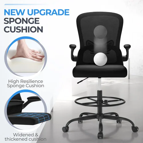 Miniatura 7 de Devoko Silla de Dibujo Ergonómica con Reposabrazos Abatibles, Silla de Oficina Alta Ejecutiva para Pararse con Soporte Lumbar y Reposapiés Ajustable