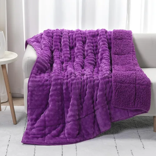 Miniatura 16 de Cottonblue Manta con peso de 15 libras de forro polar de burbujas felpa Sherpa para adultos, se adapta a camas de tamaño individual/matrimonial