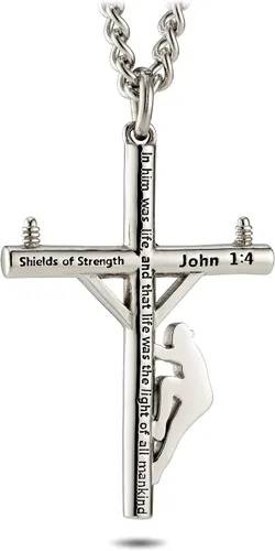 Miniatura 3 de Shields of Strength Collar de cruz de lineman para hombre - Juan 14, Acero inoxidable