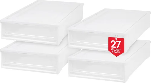 Miniatura 9 de IRIS USA Cajón de almacenamiento apilable extragrande de 47 cuartos de galón, organizador de cajones de plástico con puertas transparentes