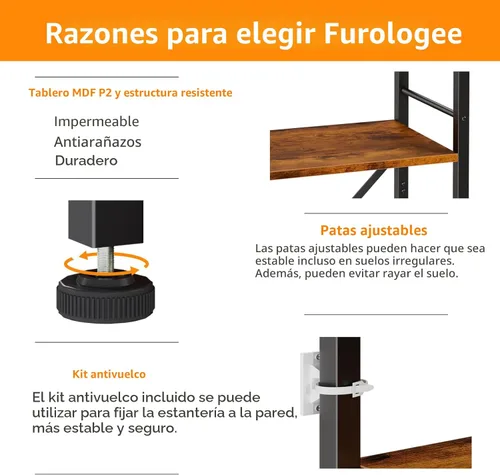 Miniatura 6 de Furologee Estantería Alta de 6 Niveles, Librero Industrial Estrecho, Unidades de Estantes de Exhibición de Pie, Organizador de Bastidor de Marrón