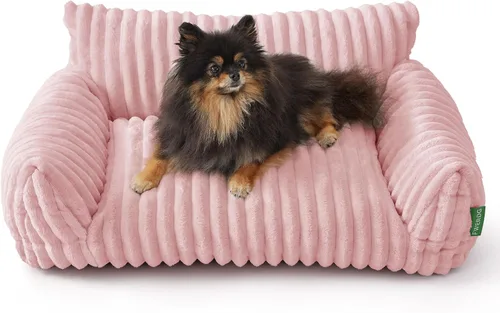 Miniatura 10 de Lindo sofá cama para mascotas, sofá de apoyo para gatos de interior, sofá cama pequeño para perros pequeños, beige, 24 pulgadas