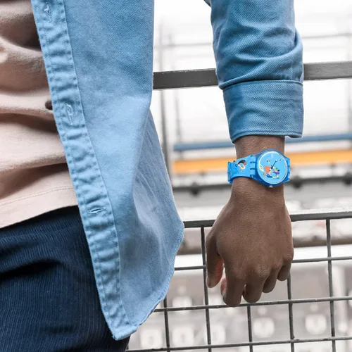 Miniatura 3 de Swatch Correa de silicona de cuarzo estándar para hombre azul 16 relojes casuales modelo GZ357