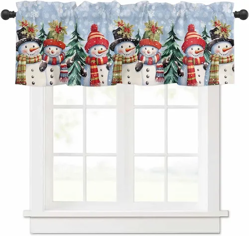 Miniatura 9 de Cenefa de cortina con lazo rojo de Navidad para ventanas, sala de estar, cocina, baño, granja, bolas de Navidad de acuarela con diseño de bayas