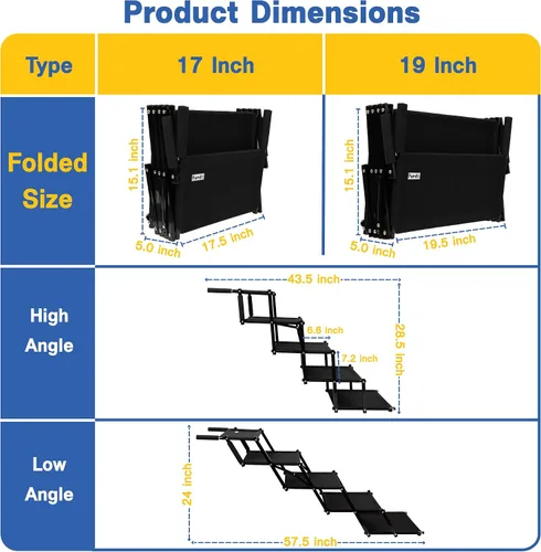 Miniatura 2 de Escaleras para perros grandes, para perros medianos, rampa plegable para auto y SUV, escalones para cama, escalones extra anchos antideslizantes