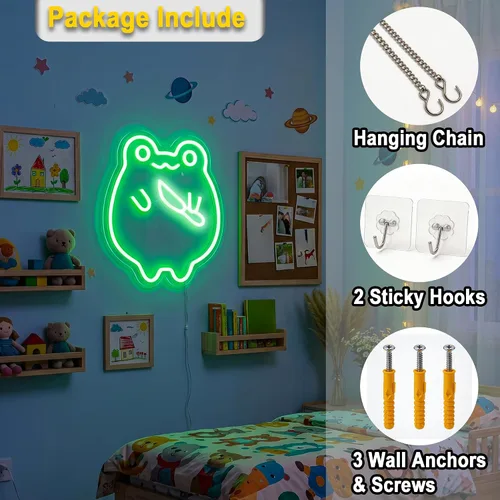 Miniatura 3 de Letrero de neón con diseño de rana de HSJNJKFU para decoración de pared, luz LED de animales verdes para bares, cervezas, tiendas, restaurantes