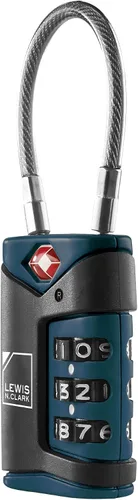 Miniatura 3 de Lewis N. Clark Candado de equipaje aprobado por la TSA + cable de acero para maleta, mochila, bolsa para laptop + bolso, perfecto para aeropuerto