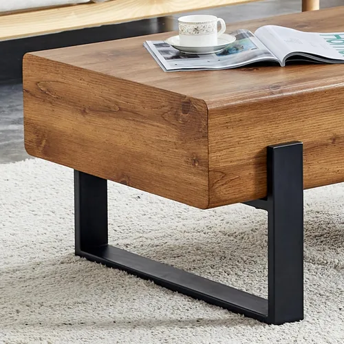 Miniatura 7 de Mesa de centro rectangular rústica de 47.24 pulgadas MDF con patas de metal para sala de estar, comedor, dormitorio, oficina A-rectángulo-marrón