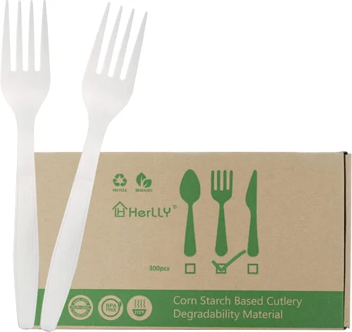 Tenedores compostables, 300 tenedores desechables para fiestas, grandes tenedores biodegradables respetuosos con el medio ambiente, duraderos y