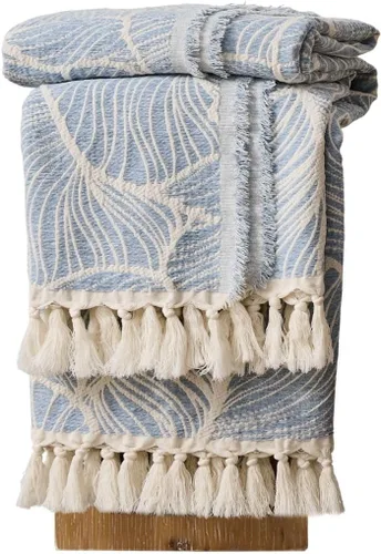 Miniatura 11 de DOWN HOME Manta de algodón de felpilla para sofá, manta bohemia ligera para cama, sofá, silla, sala de estar, exterior, manta decorativa de tejido