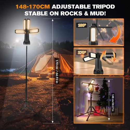 Miniatura 3 de SakerNeo Linterna y linterna de campamento de 6500 lm Banco de energía de 20000 mAh, tiempo de funcionamiento de 40 horas, trípode magnético 3