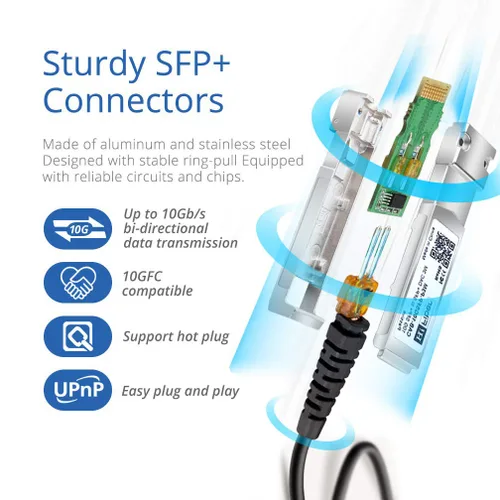 Miniatura 2 de H!Fiber SFP+ Cable 10G SFP+ DAC, 0.8 ft (0.82 pies), cable Twinax de cobre de conexión directa pasiva para Cisco SFP-H10GB-CU0.25M, Ubiquiti UniFi