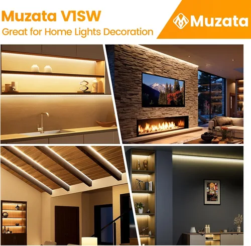 Miniatura 7 de Muzata Paquete de 10 canales LED en forma de V de 6.6 pies/6.6 ft con canal LED de aluminio negro LED difusor canal con cubierta blanca lechosa