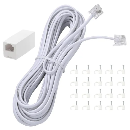 Miniatura 11 de Cable de extensión de teléfono, cable de línea de teléfono (15 pies - Negro) con conector RJ11 estándar