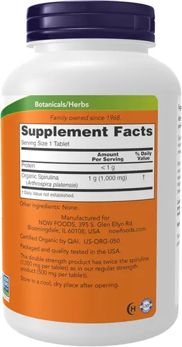 Miniatura 2 de Now Foods Espirulina Doble Fuerza, 1000 mg Orgánica - 240 Tabletas