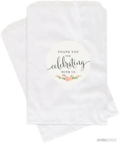 Miniatura 22 de Andaz Press Bolsas de regalo personalizadas para mesa de postre, agradecimiento por celebrar con nosotros, aguamarina, paquete de 24, personalizadas