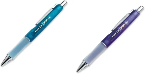 (2) Pilot Dr. Grip - Bolígrafo de tinta de gel recargable y retráctil, punta fina, barril morado, tinta negra (36261) y barril azul, tinta negra,