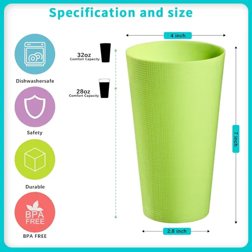 Miniatura 5 de Vasos de plástico de 35 onzas, vasos reutilizables para beber, juego de 12 vasos multicolor irrompibles, sin BPA, aptos para microondas
