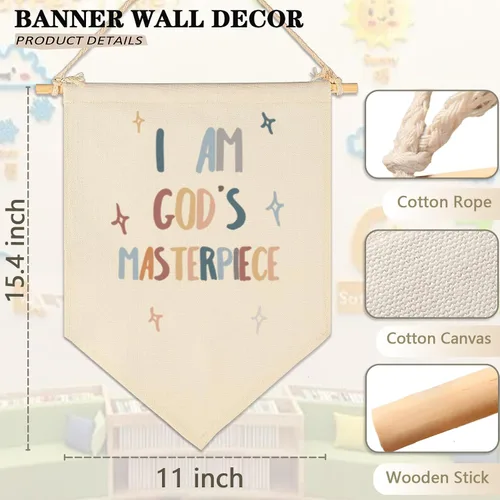 Miniatura 6 de Decoración de pared con versículo bíblico, banderín de pared de escritura neutral, decoración de bandera para bebés, niños, niñas, niños recién