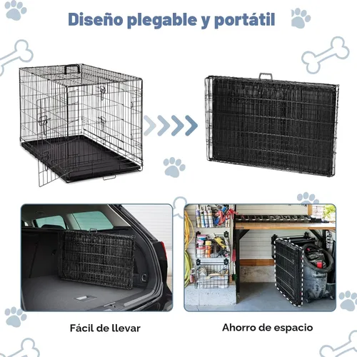 Miniatura 6 de DUMOS Jaula para perros, jaula mediana de doble puerta de 36 pulgadas con bandeja de plástico a prueba de fugas, asa, perrera plegable de alambre