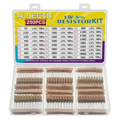 Miniatura 10 de Kit de resistencias de 25 valores 1/2W de Allecin, desde 1 ohmio hasta 1M ohmios, resistencias de película de carbono de 1/2 vatio 5%, surtido